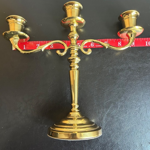 Vintage Brass 3 Arm 9” Candelabra with Brass & Wood Candle Snuffer - Picture 16 of 17